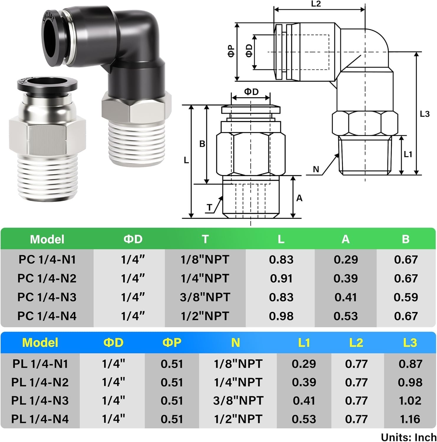 Pack of 12 Copper & Plastic Push-In Connect Fittings – Elbow & Straight, 1/4″…