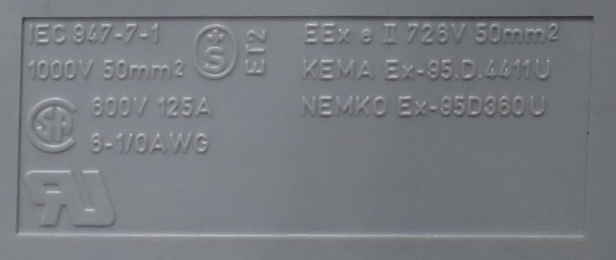 Phoenix Connector Type UKH 50 600V 125A 6-1/0 Guage DIN High Current Block