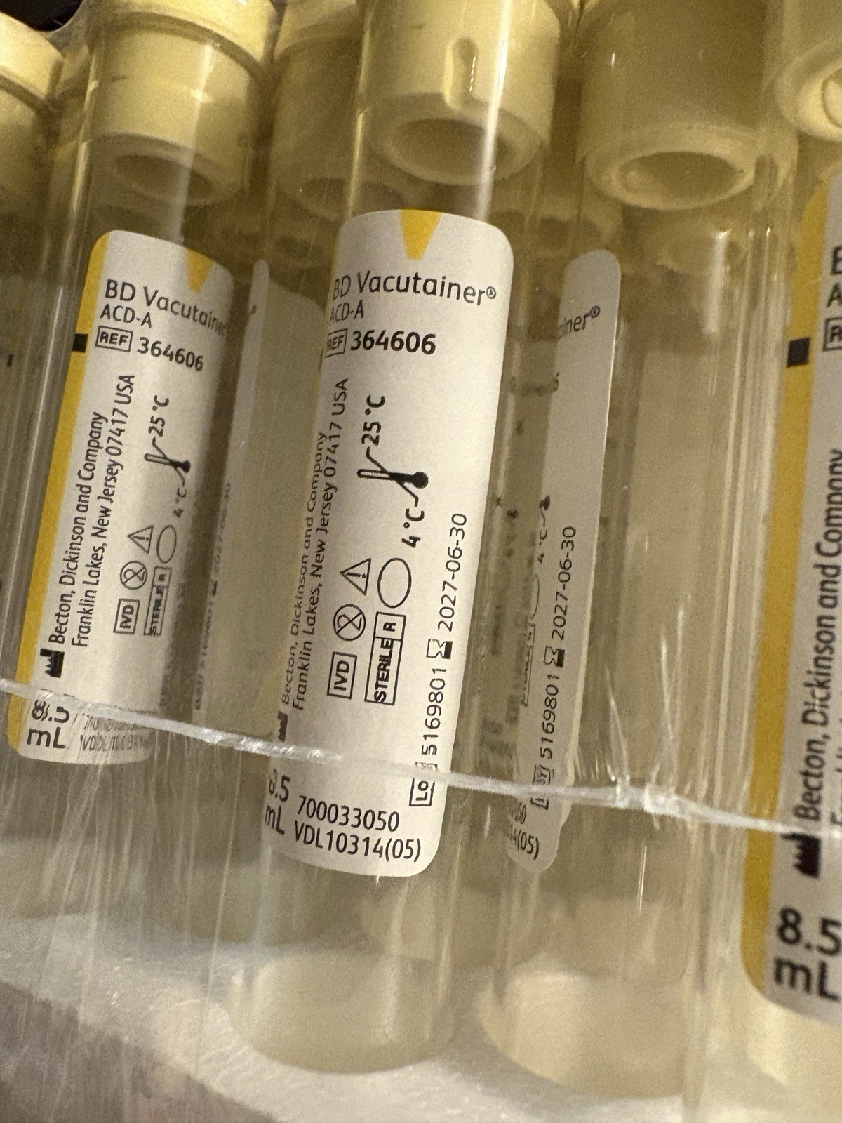 20 ACDA ACD Solution A Glass Test Tubes (Exp. 04/2027) Yellow Top 8.5ml FREE S&H