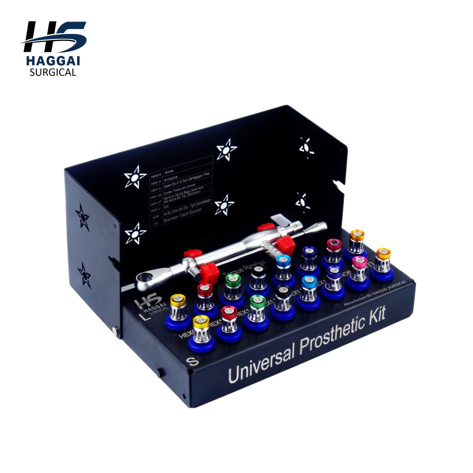 Dental Prosthetic Kit – 16 Pcs Drivers + Torque Ratchet with Organizer Cassette