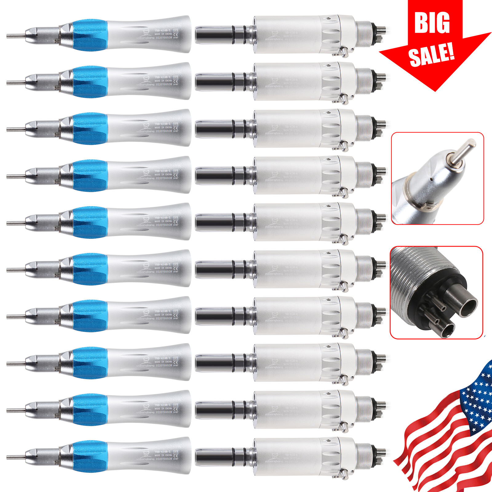 Yabang Dental Slow Low Speed Handpiece Straight Nosecone Air Motor 4Holes