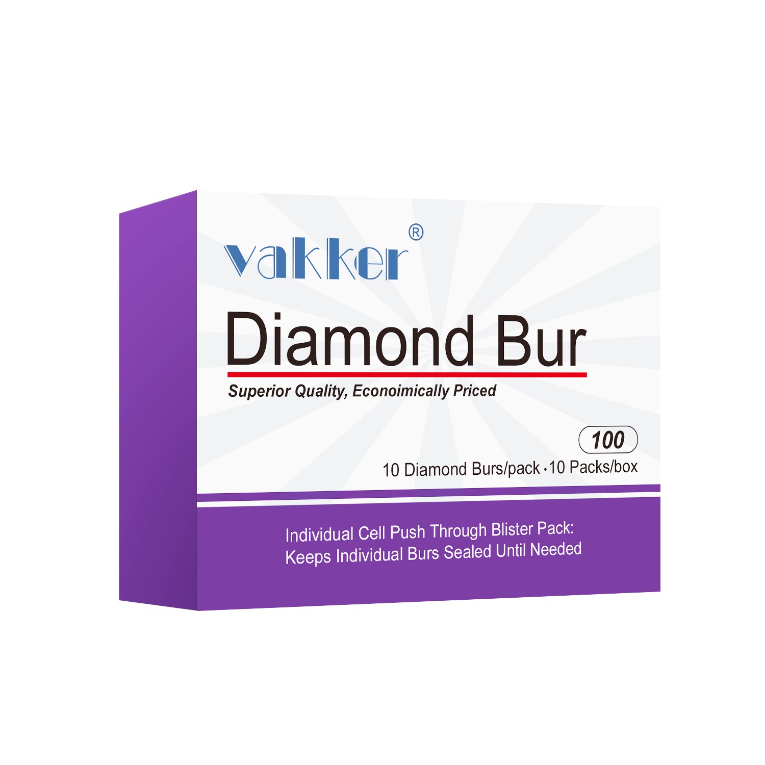 10/Pk Dental Inverted Cone Diamond Burs 806-010M Friction Grip for High Speed