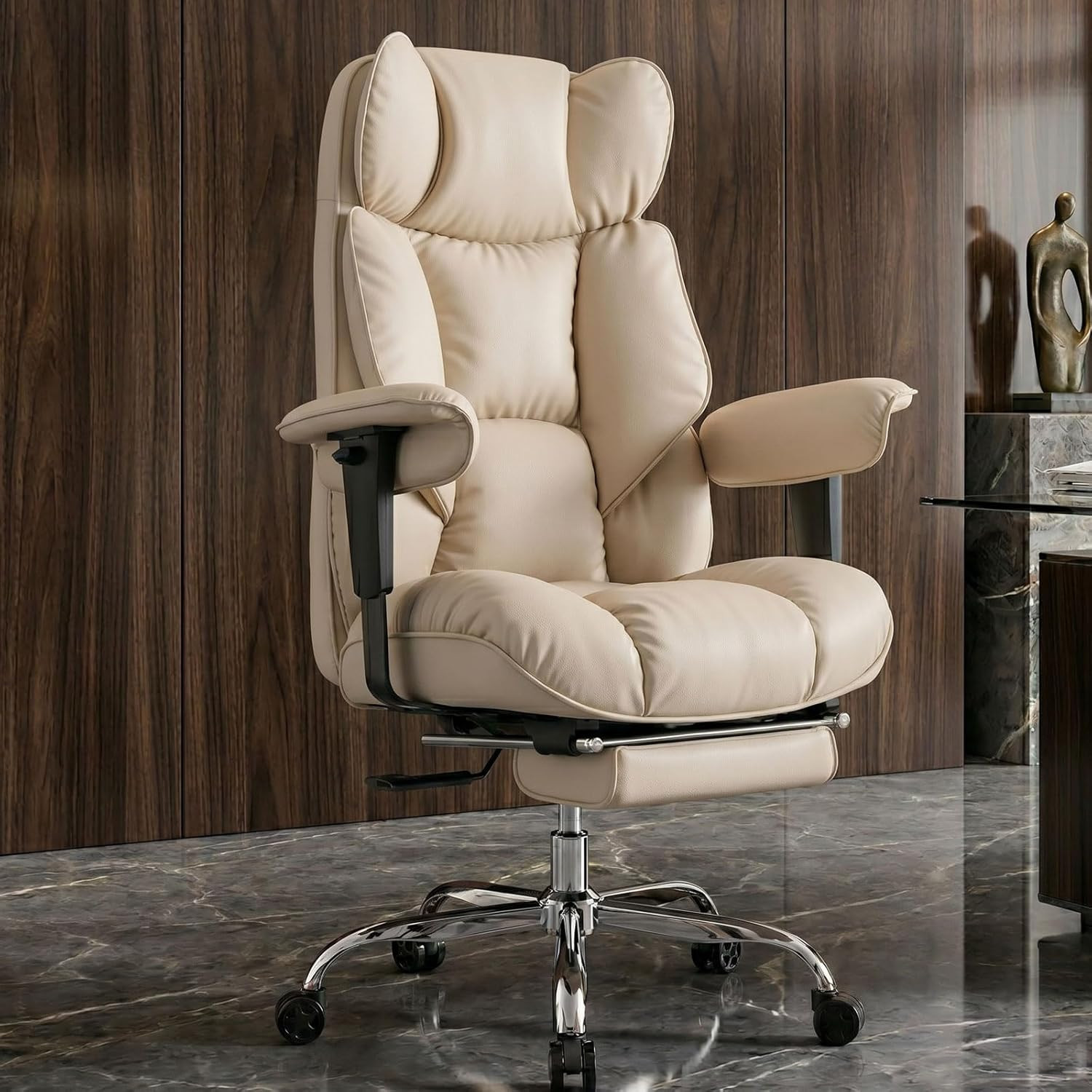 Heavy Duty Big & Tall Reclining Office Chair with Footrest – Dark Beige