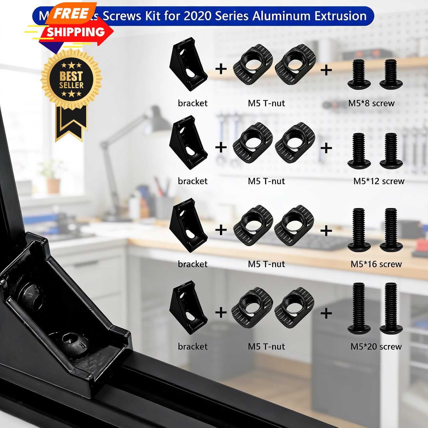 Taiss 210PCS M5 T-Nuts and Bolts Kit for Screw Kit, Black