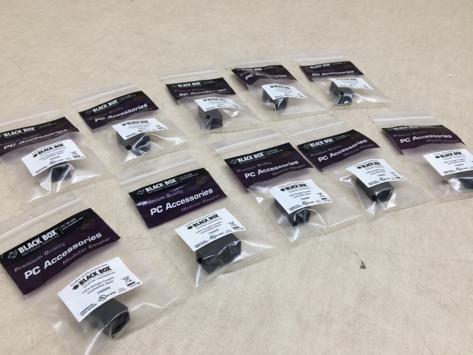 Lot of 10 Cat6 Coupler Black FM609 Unshielded Straight Black Box