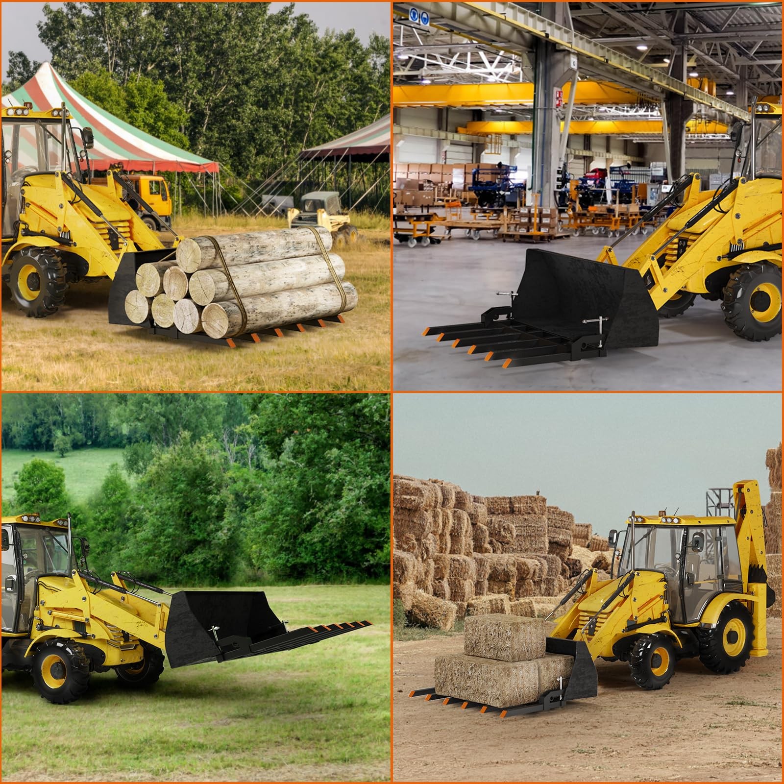 🔝58″ 4400LBS Heavy Duty Clamp On Debris Forks for Tractor Bucket with 6 Tines