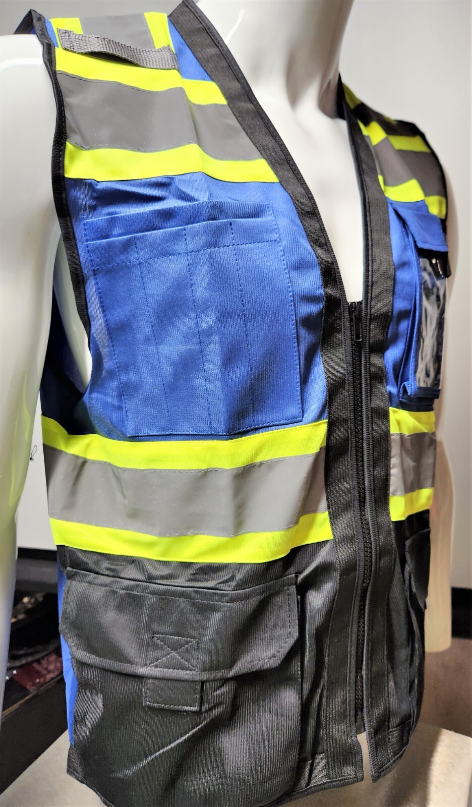 Class 1 High Visibility Reflective Red OR Blue/ Black Safety Vest w/ ID POCKET