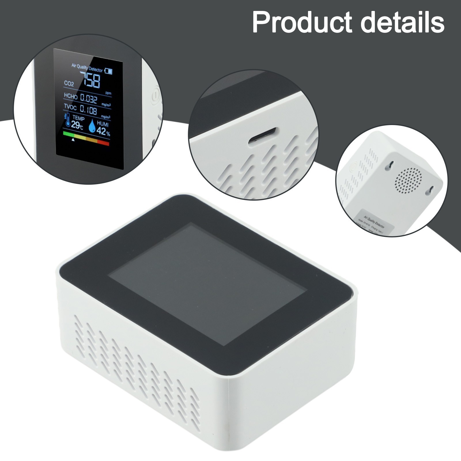Convenient Handheld Air Monitor Rechargeable Battery USB Cable Provided