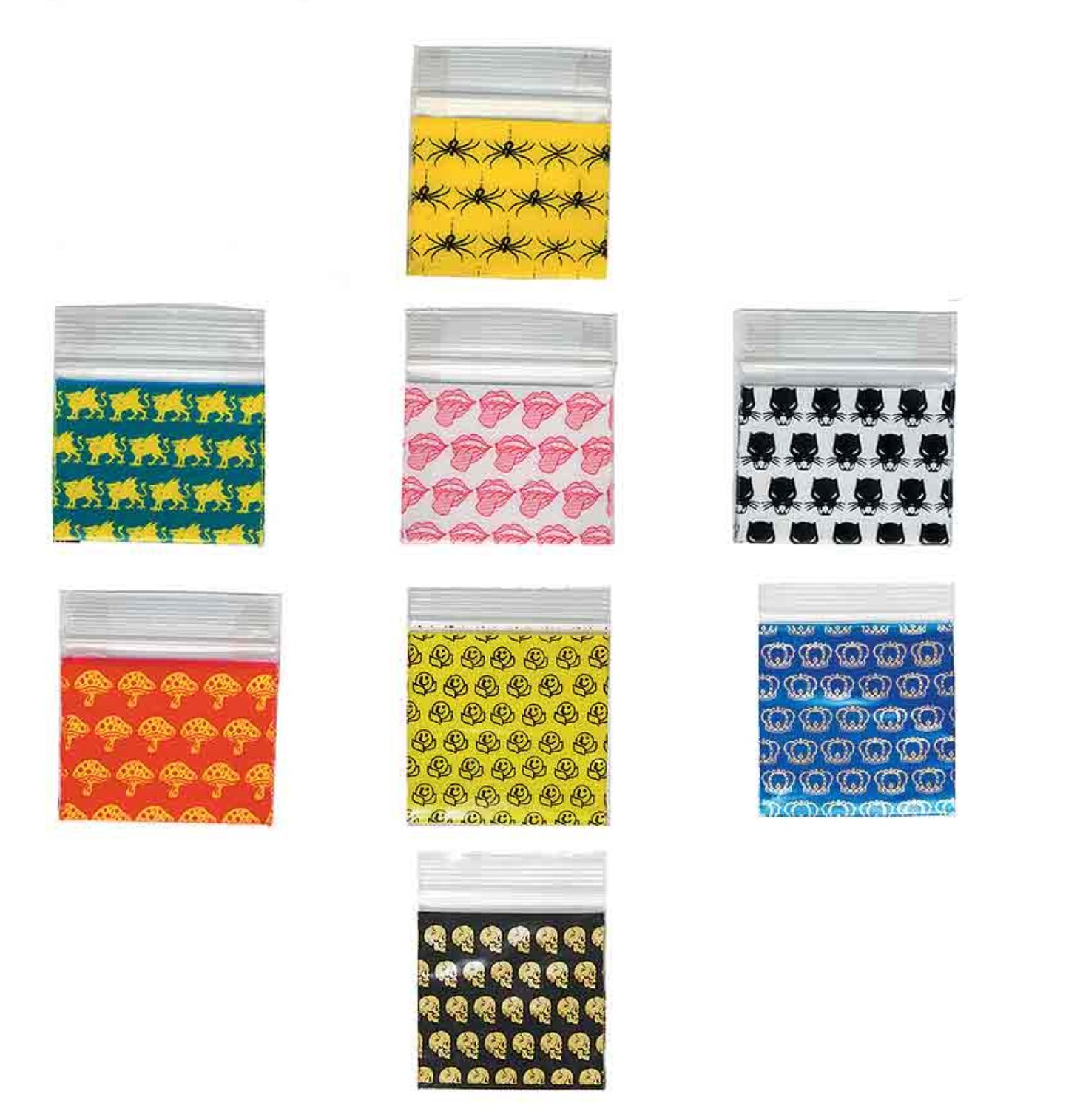 300 SMALL BAGGIES 1515 1.5″ X 1.5″ MINI RESEALABLE POLY (10+ MIXED DESIGNS)