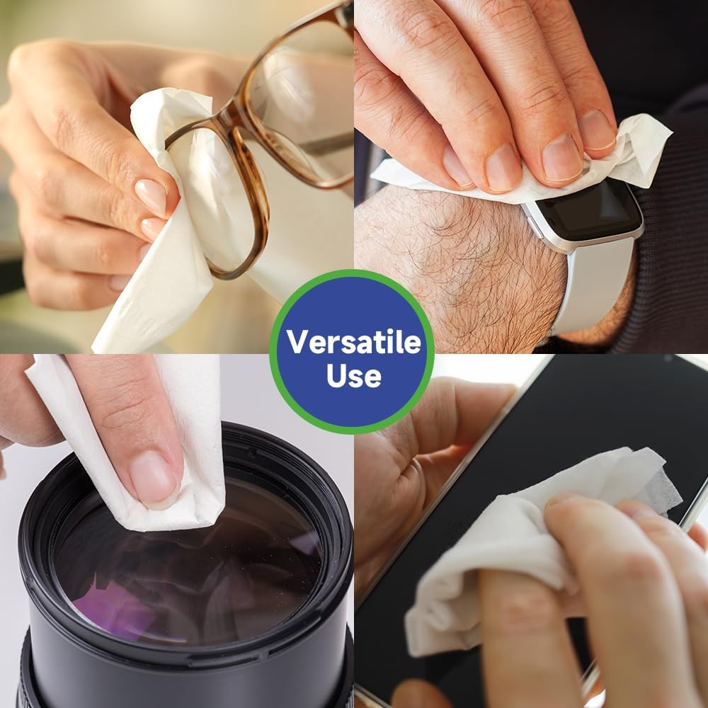 VisClear Lens Wipes for Eyeglasses, 1 Count (Pack of 100), White pulp paper