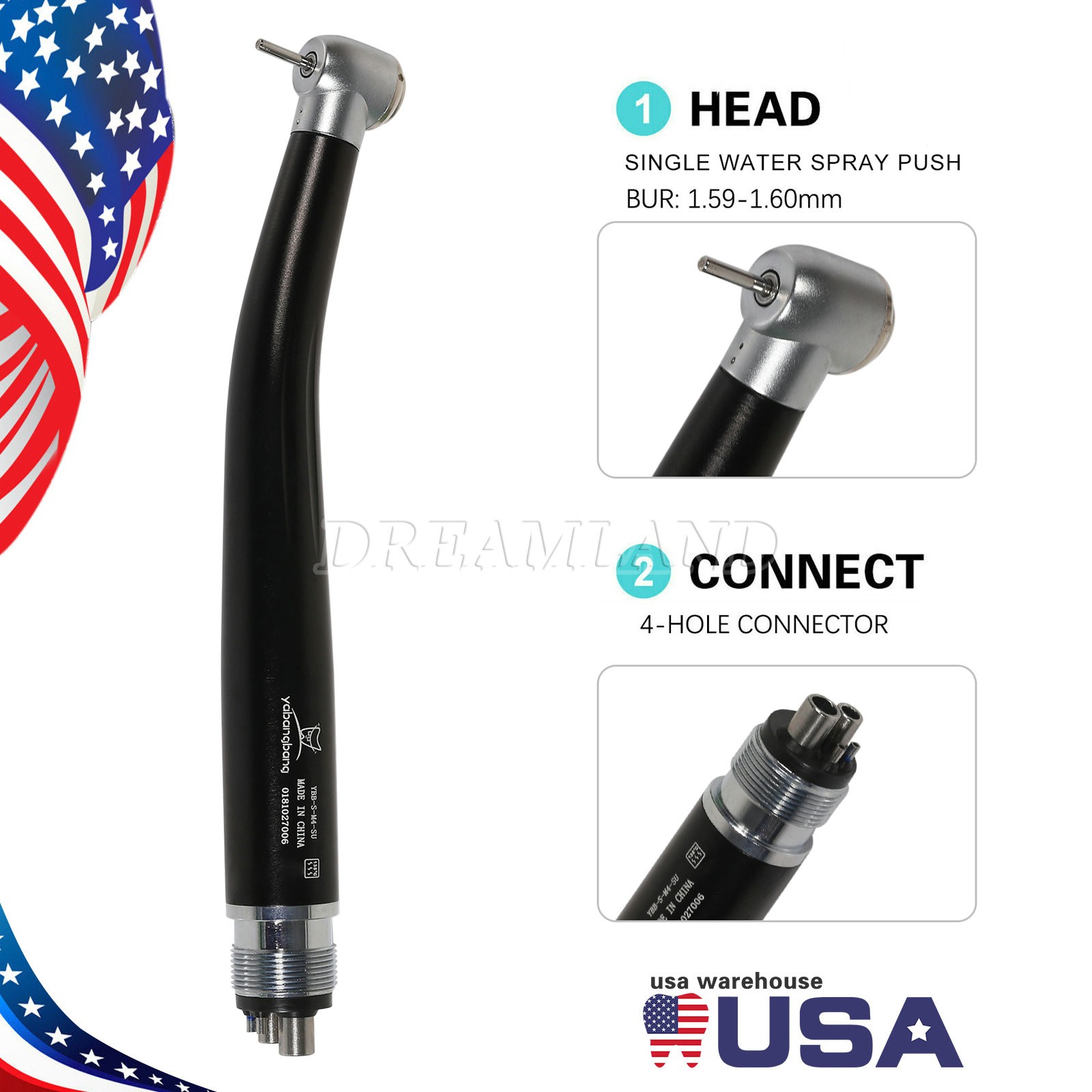 Dental High Speed Handpiece Air Turbine Push Button 2/4 Hole Yabangbang Black