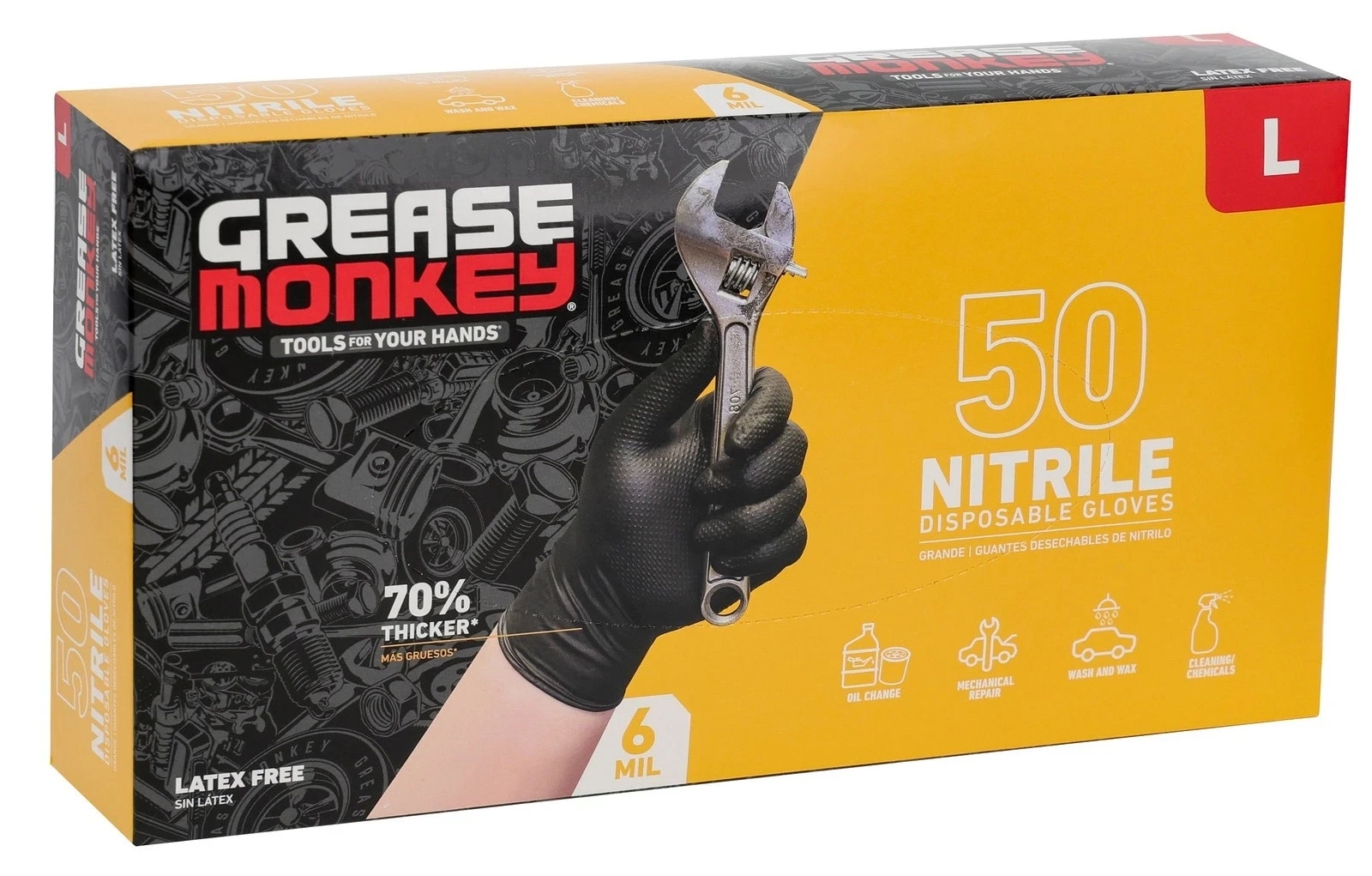 Grease Monkey Nitrile Disposable Gloves Latex Free Touchscreen Black Large 50