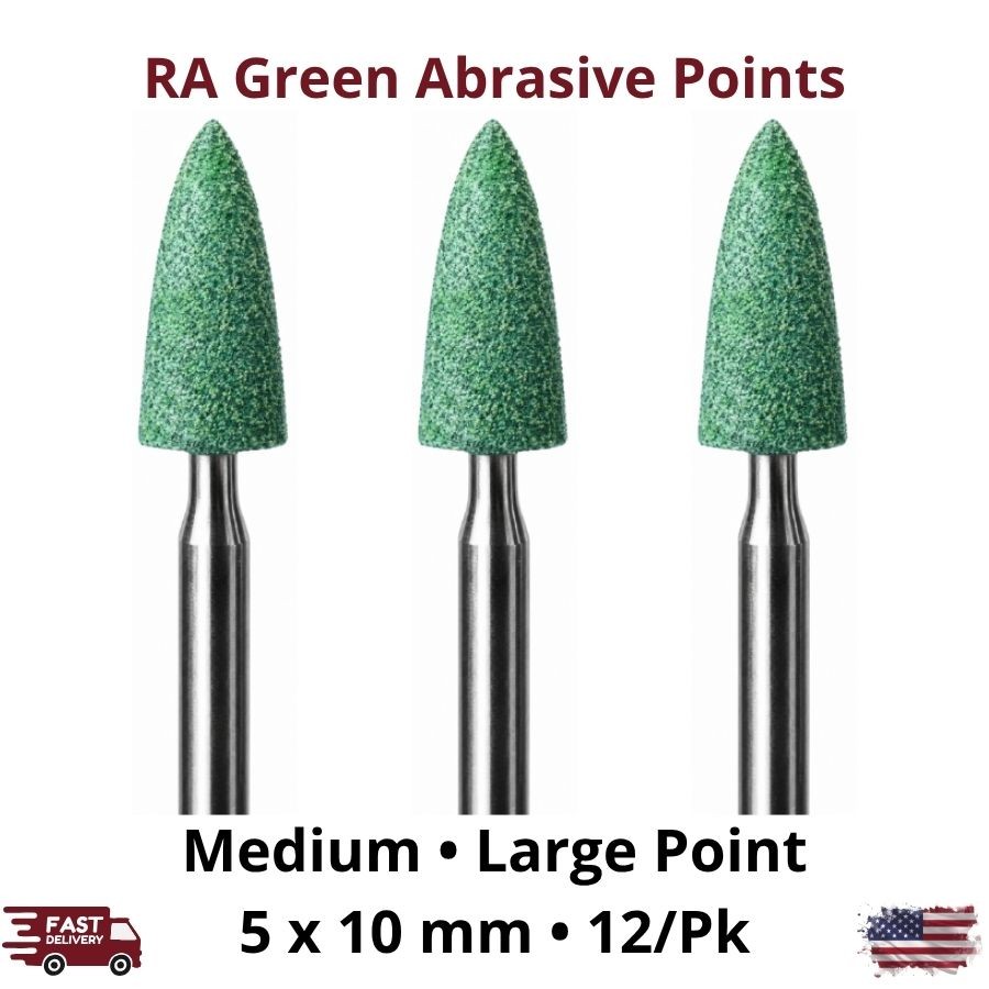 12/Pk RA Green Medium Abrasive Grinding Points Large 5mm x 10mm Finishing Tools