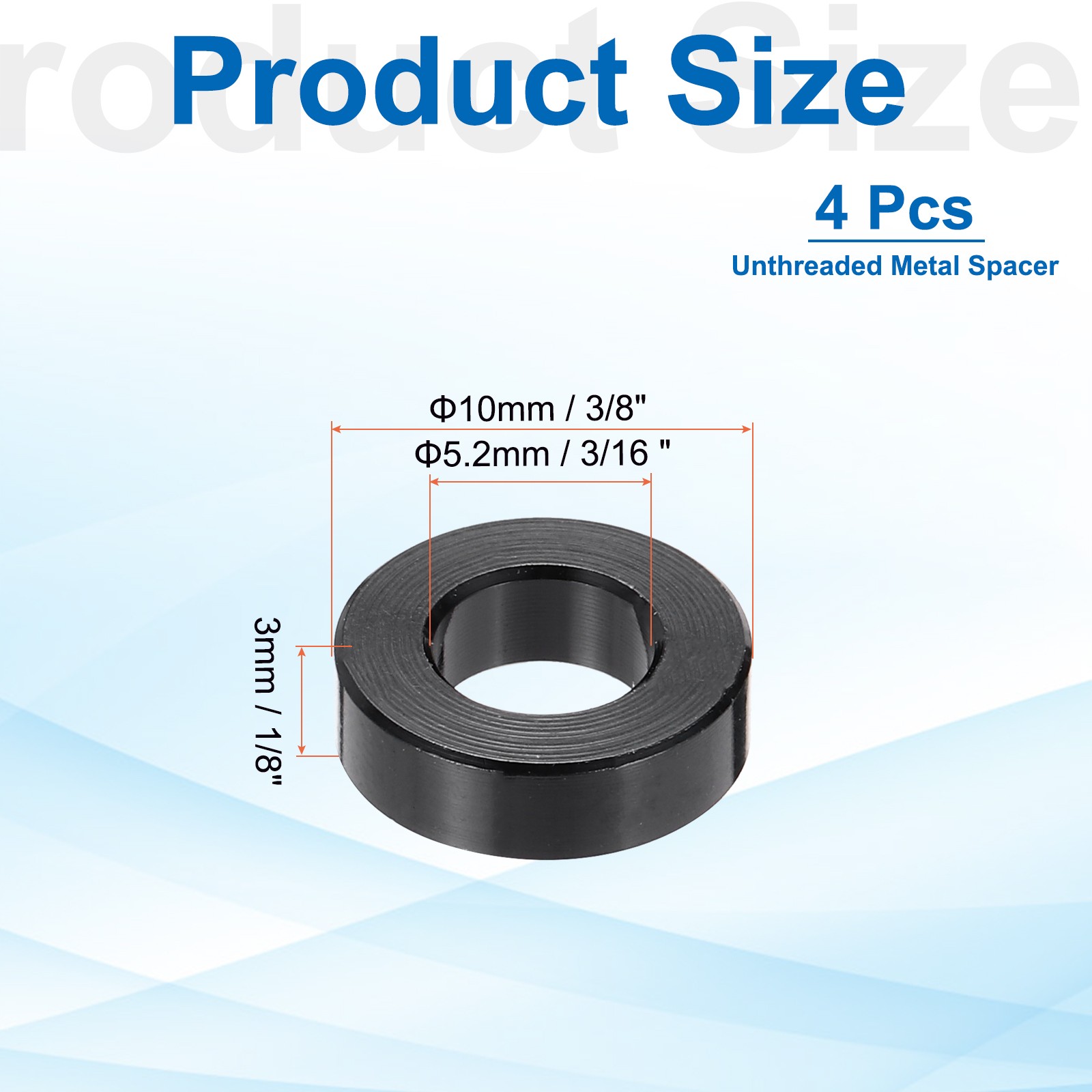Aluminium Spacer, M5 3/16″ ID x 3/8″ OD x 1/8″ L, (Pack of 4)