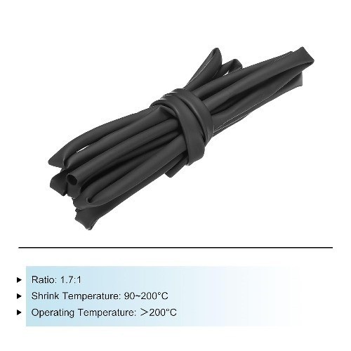 Silicone Heat Shrink Tubing 1.71 Ratio 0.24 Inch 6mm ID x 0.28 In Color: Black