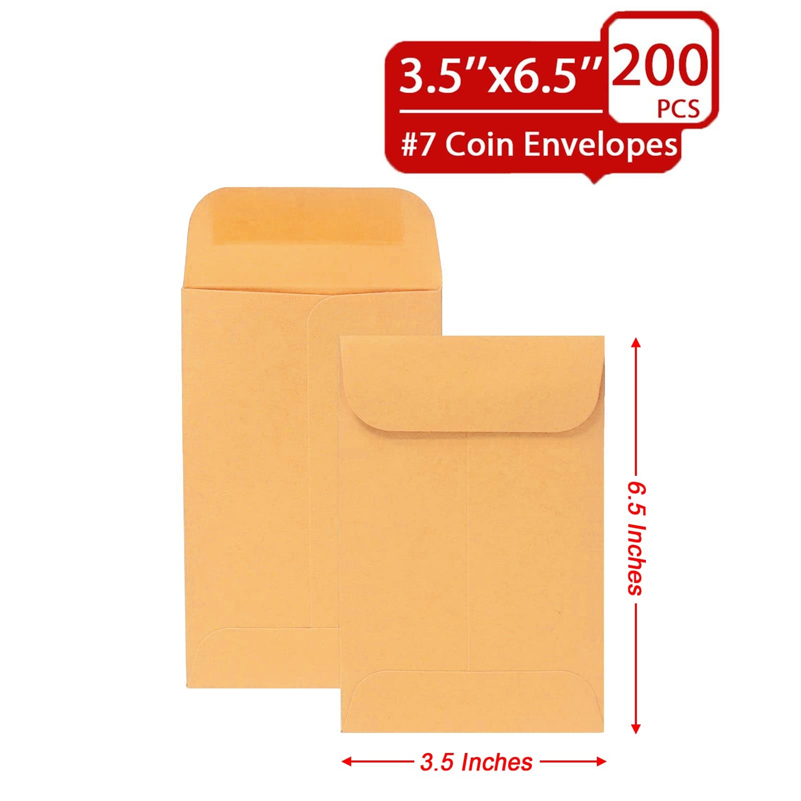 Xxcxpark 200PCS #7 Coin Envelopes 3.5×6.5 200 PCS (3.5″ x 6.5″), Brown