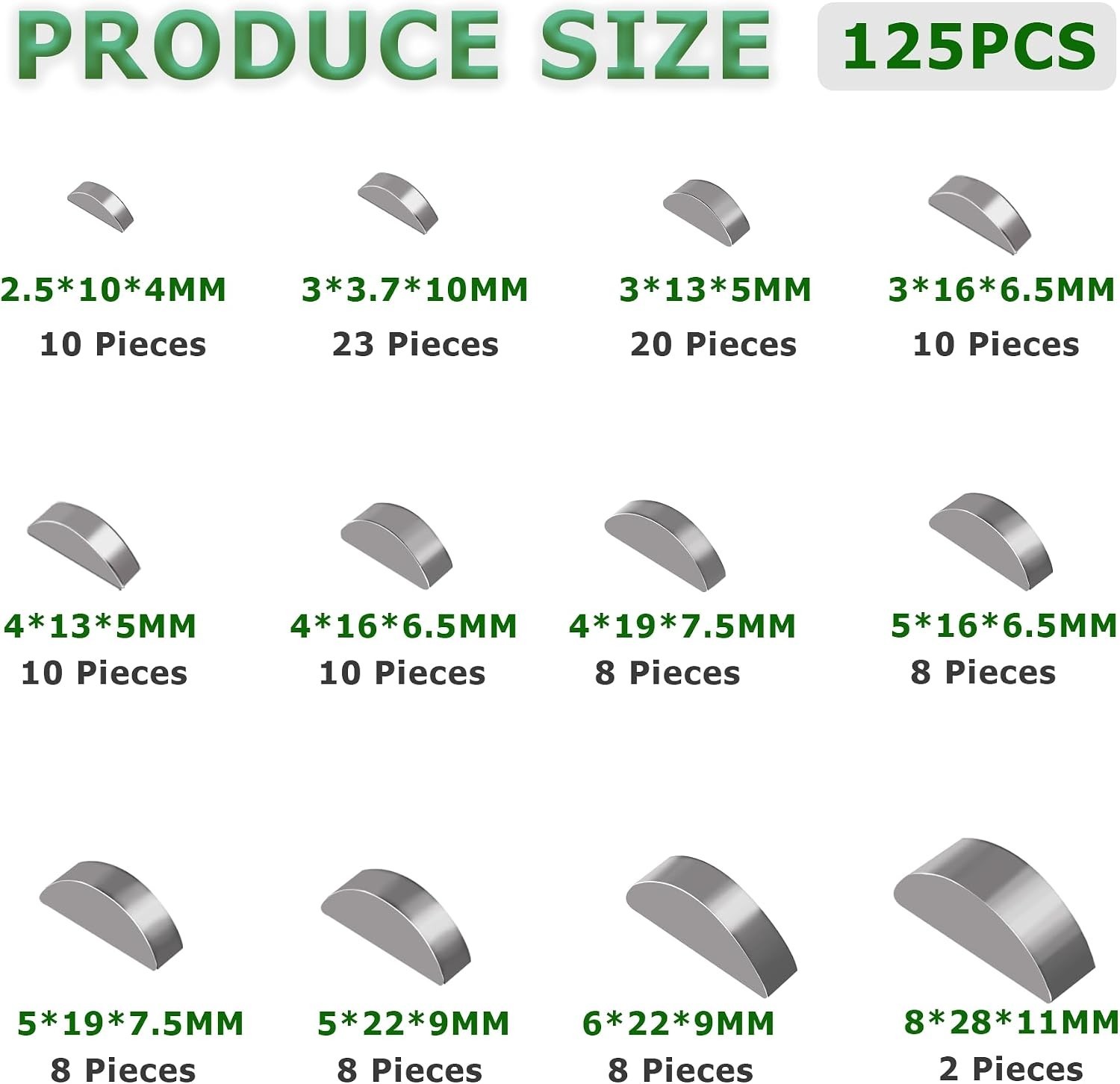 125pcs Metric Woodruff Key Assortment Kit,12 Sizes Carbon Steel Woodruff-key Kit
