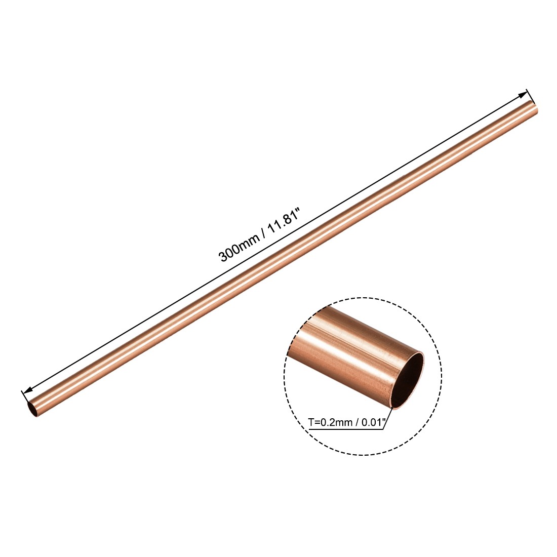 6 pcs Copper Tube Pipe 2mm-7mm OD x 0.2mm Wall Thickness 300mm Length Round