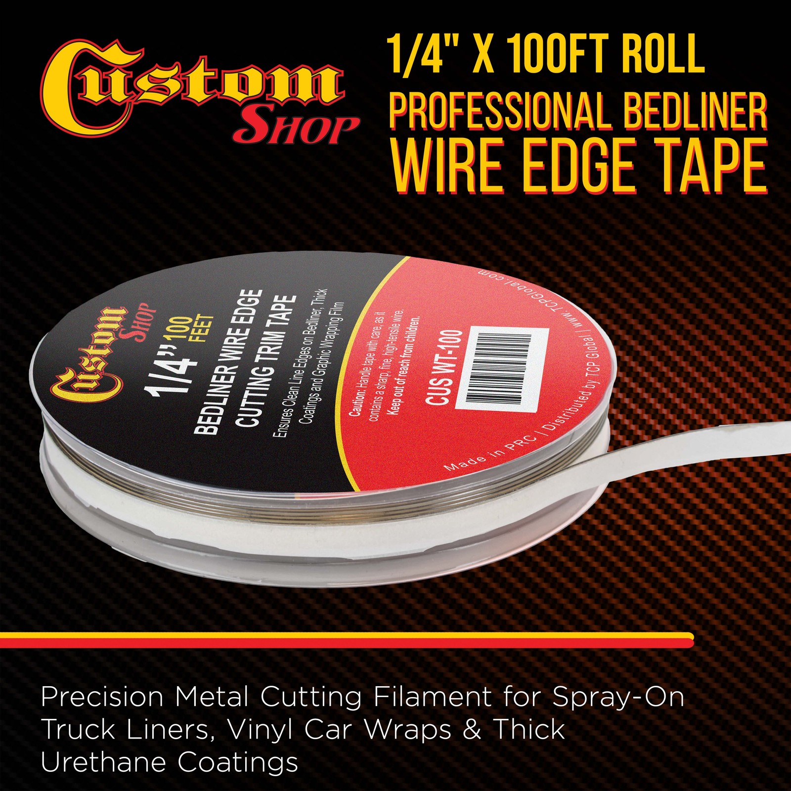 Custom Coat Bedliner Wire Edge Tape 1/4″ x 100ft Trim Cutting Filament