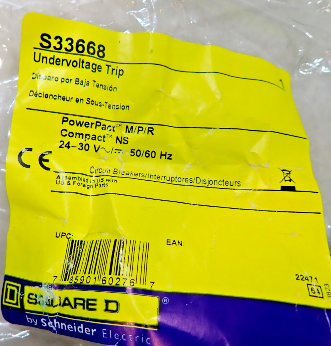 NEW Square D S33668 Undervoltage Trip Powerpact M/P/R Compact NS 24-30V 33668