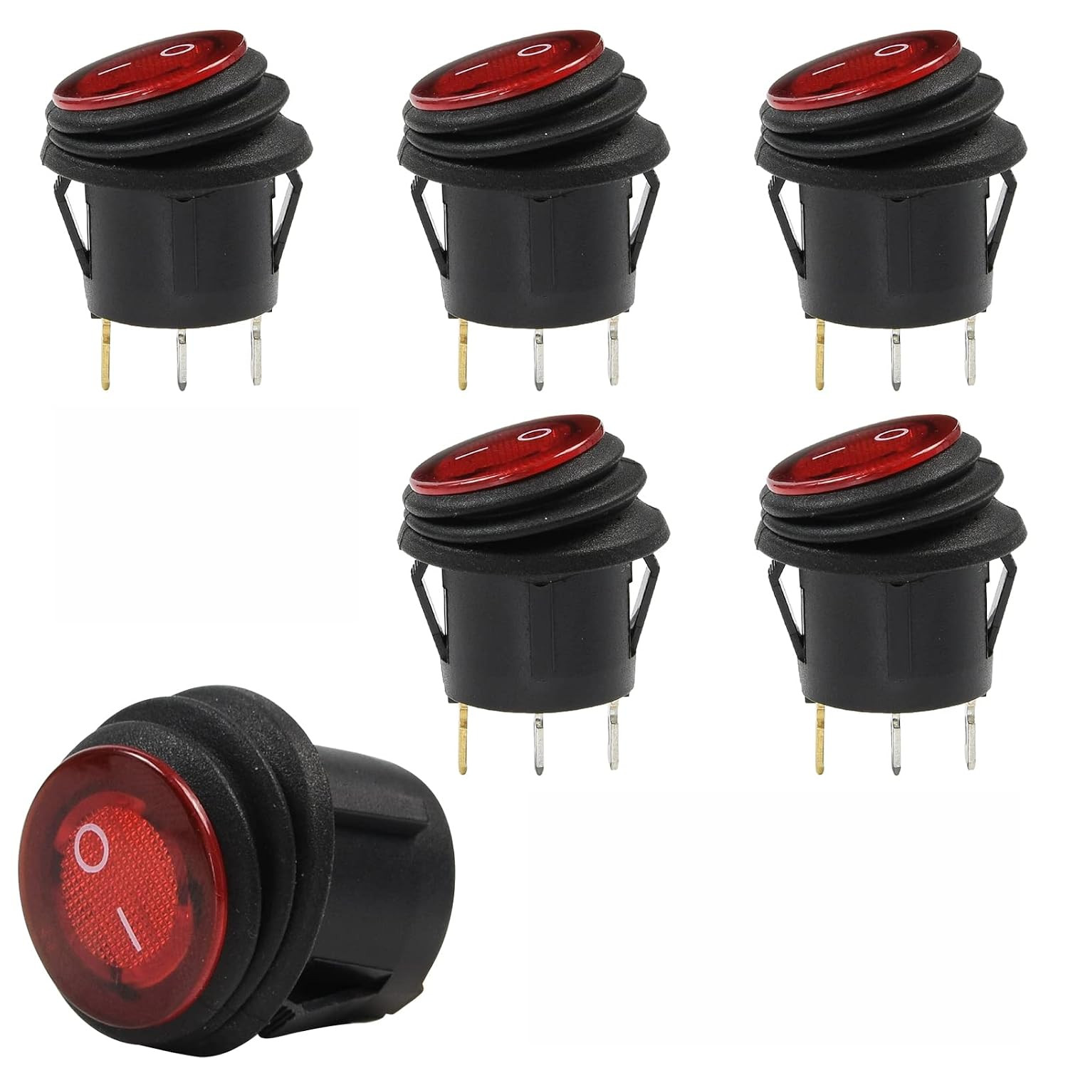 5PCS 12V 20A Waterproof round Rocker Switch Red LED Light on off 2 & 3 Pin