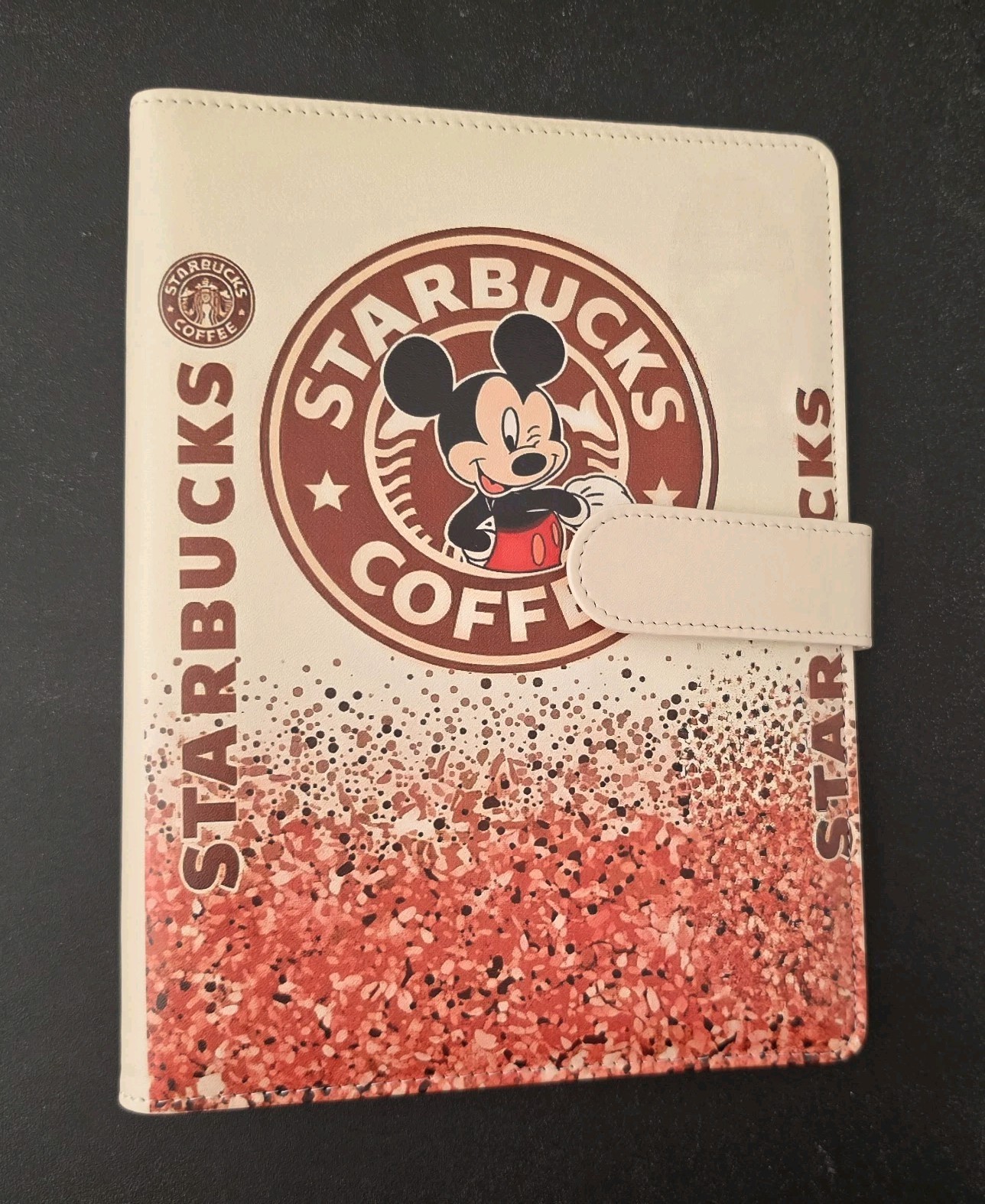 Starbucks Mickey Mouse A5 6-Ring Daily Use Binder, 1in Rings, White/Red Plastic