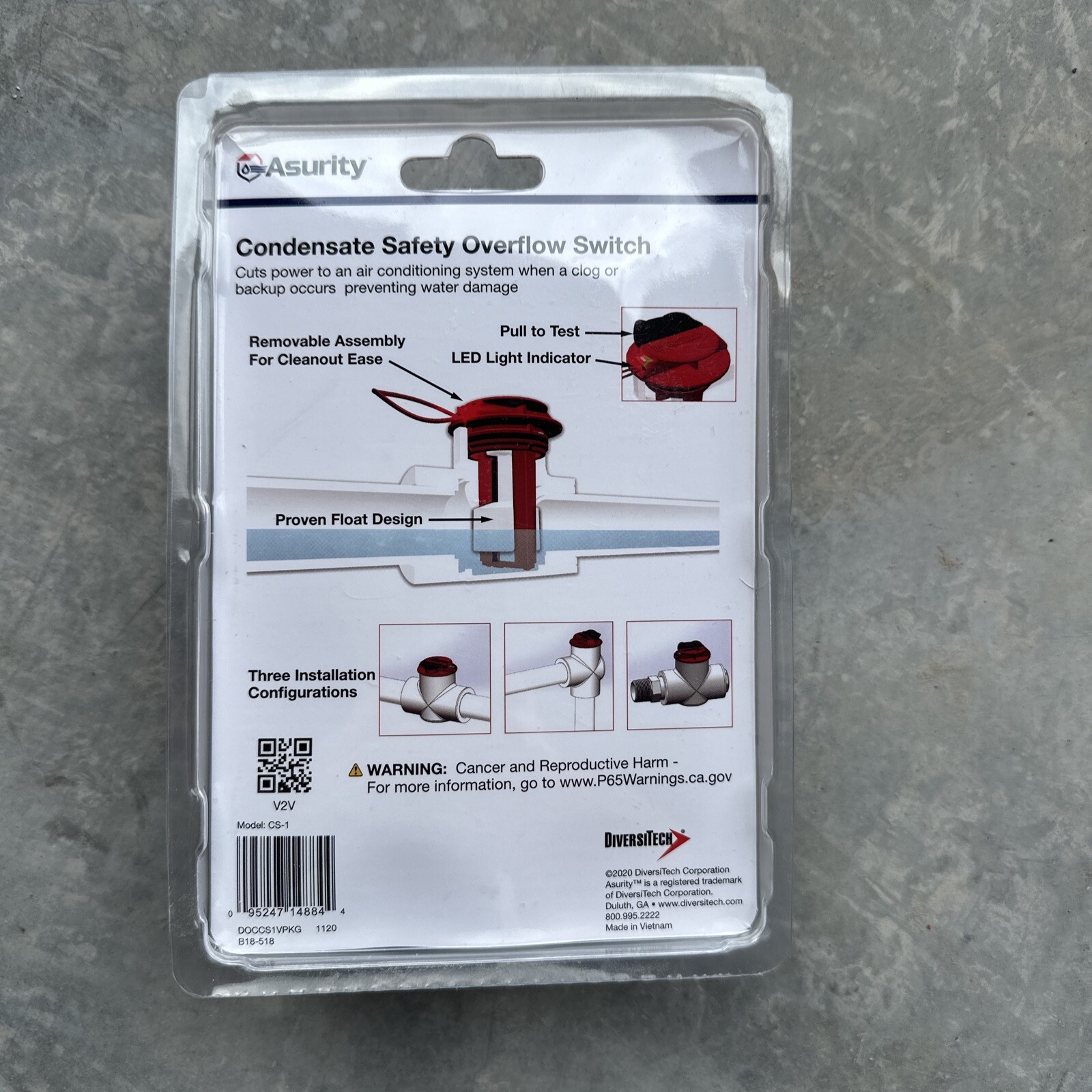 DiversiTech Asurity CS-1 Pipe Mounted Condensate Float Switch – PVC Tee