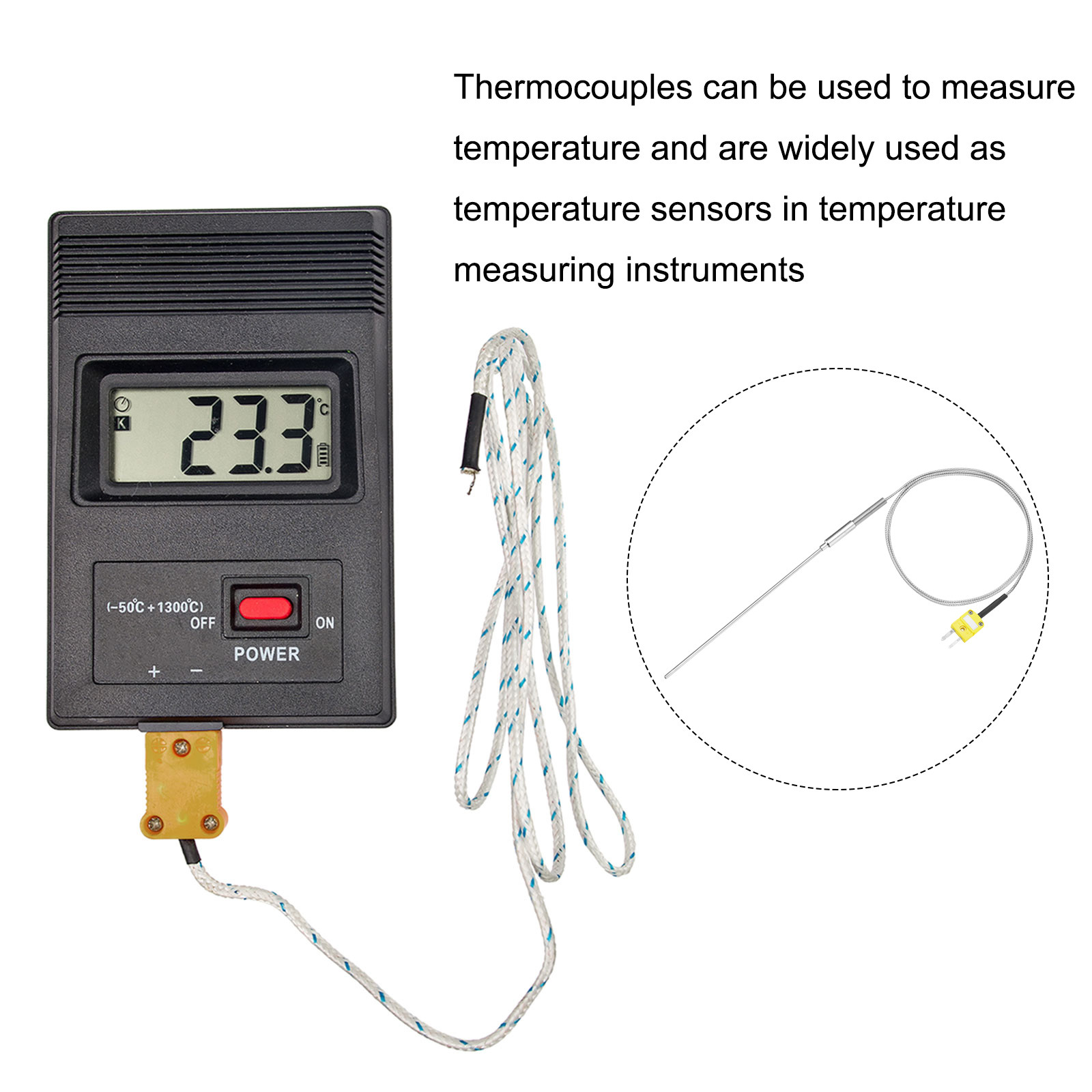 K Type Thermocouple Plug Temperature Sensor Probe -58 to 2012°F Stainless Steel