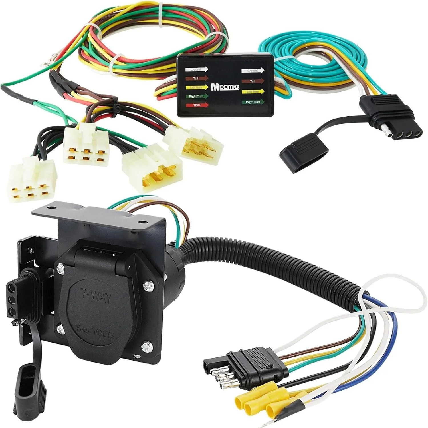 MECMO Multi-Tow 4 Way Flat to 7 Way Blade and 4 Flat Trailer Adapter with Custom