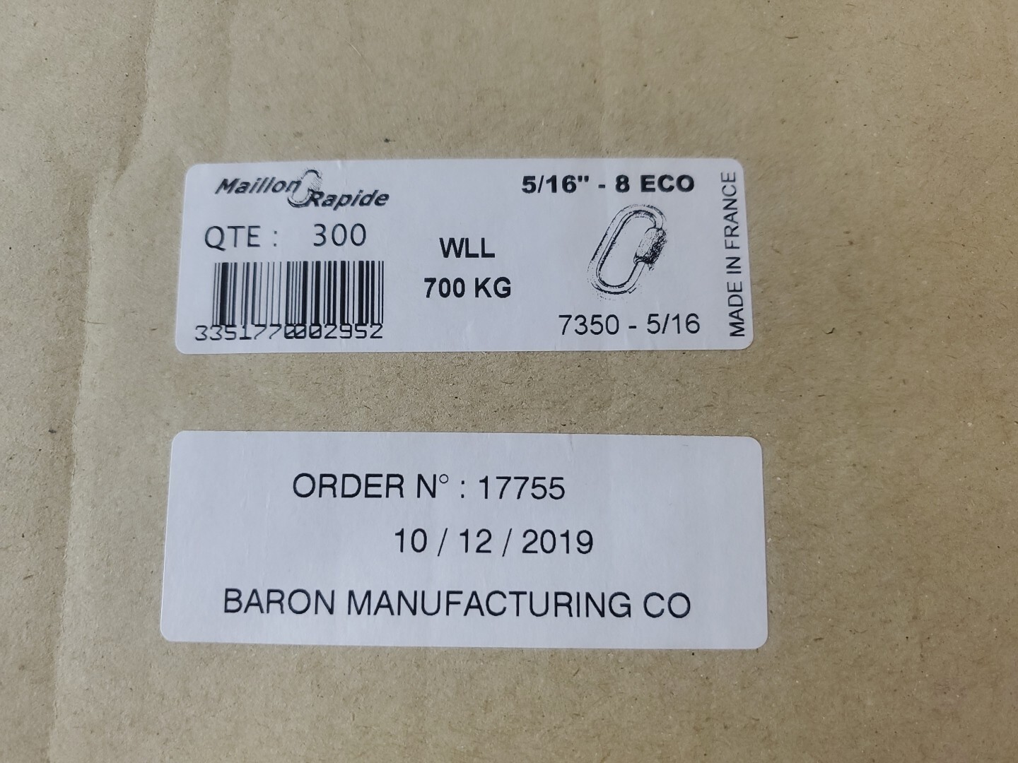 50 pack MAILLON RAPIDE 5/16″ Quick Link, 8mm, 5/16 in., 700 kg, 1540 lbs N8