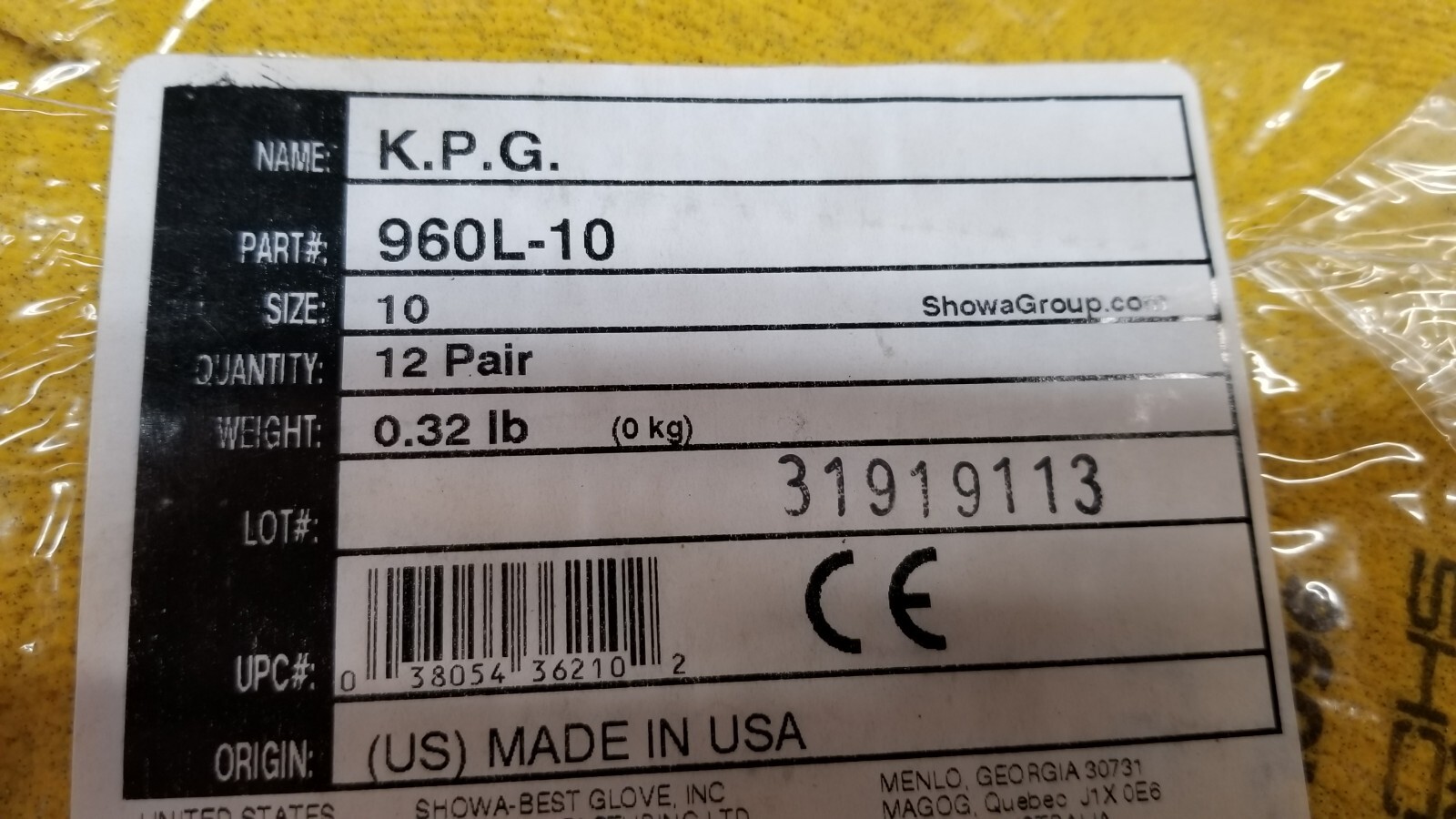 Showa Best Glove 960L-10 KPG K.P.G. PVC coated yellow large USA Dozen – 12 Pair