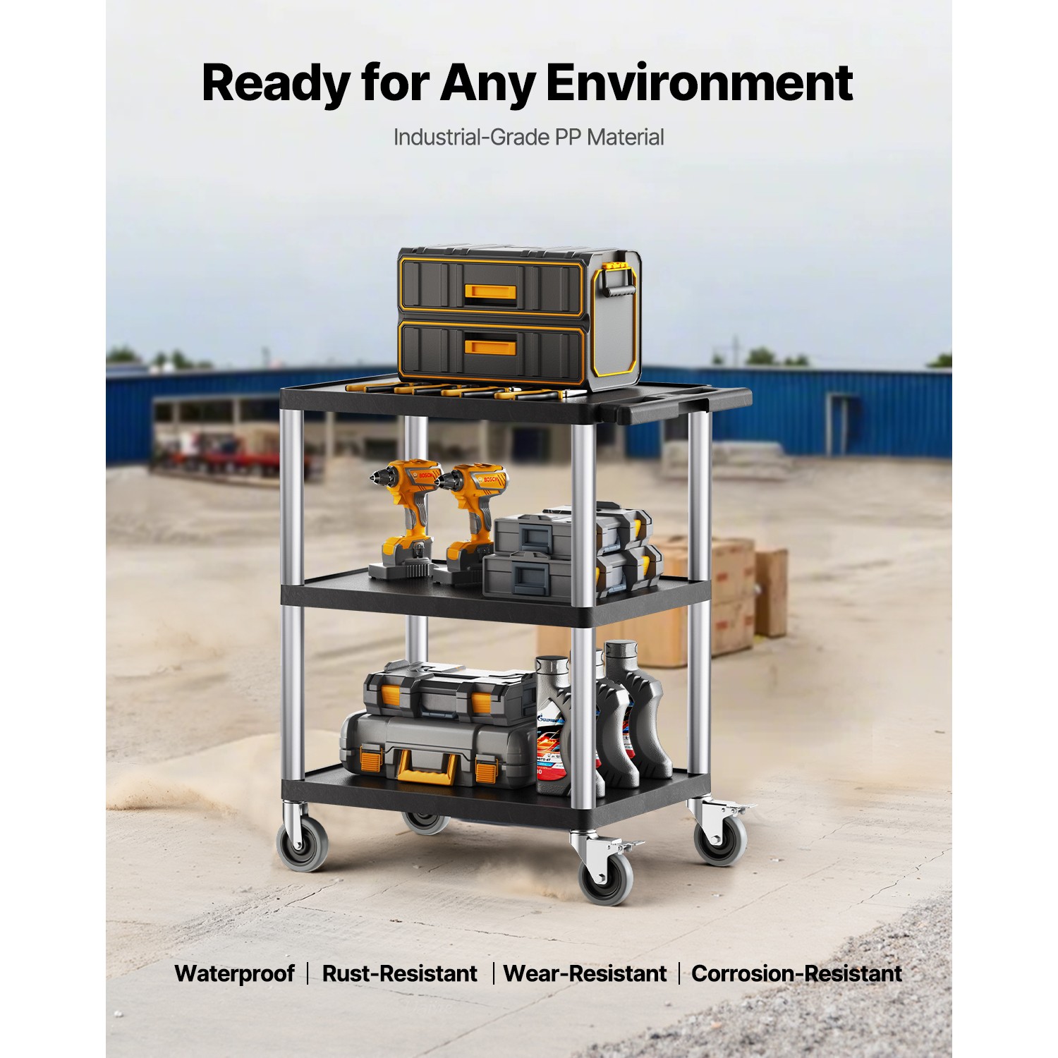 Uimoso 3-Tier Rolling Utility Cart, 300 lbs Capacity,27.6 x 18.1 in Service Cart