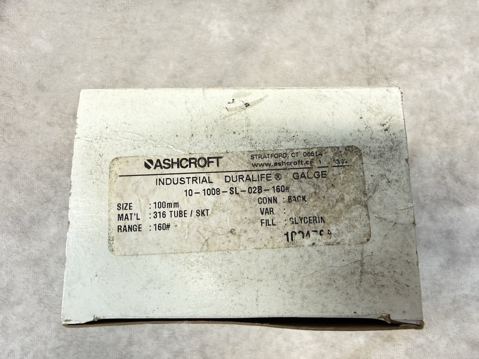 Ashcroft 1008 Pressure Gauge 0-160 PSI 100mm SS Glycerin Filled 1/4in Back Mount