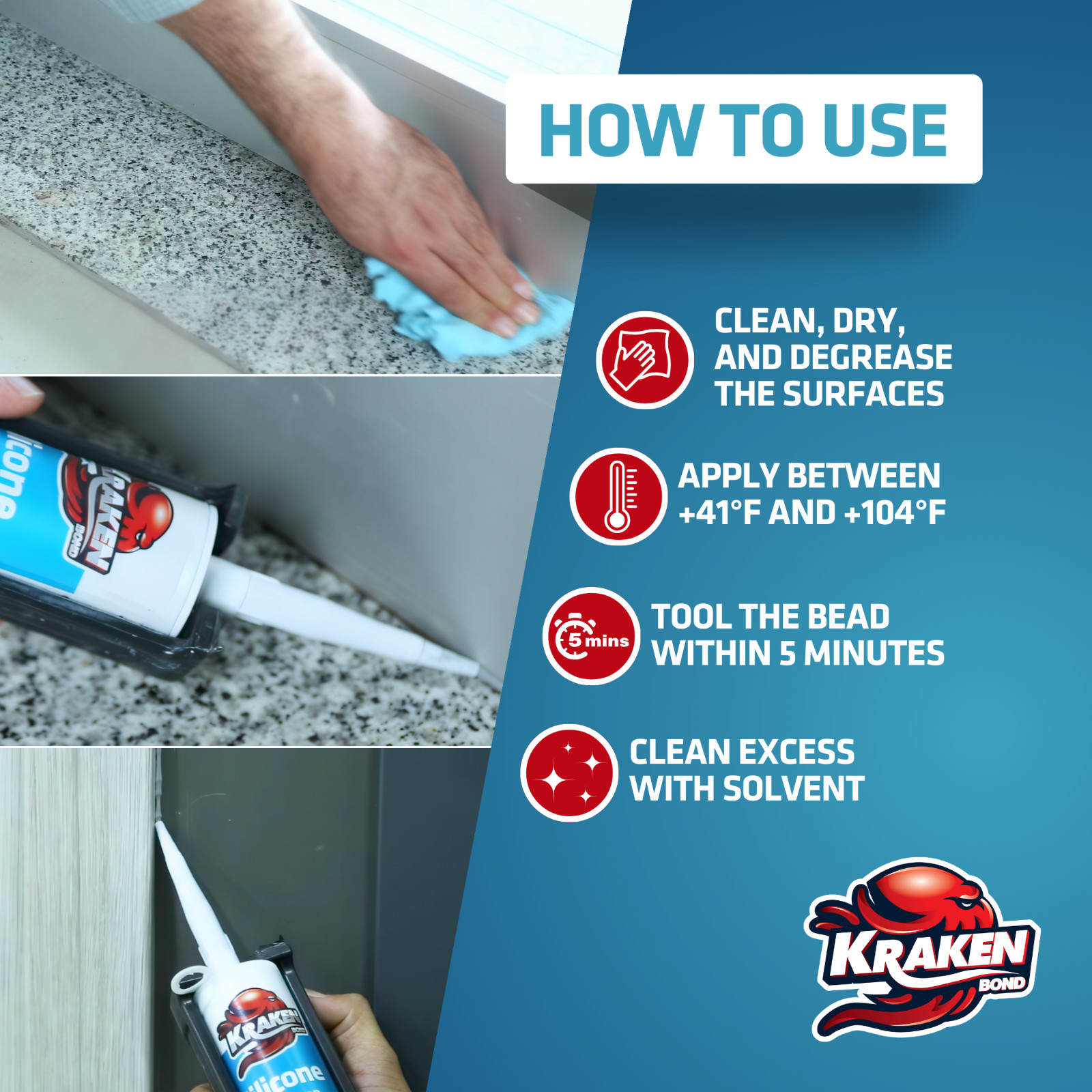 Kraken Bond RTV Silicone All Purpose, 10.1oz 4 Pack – Translucent