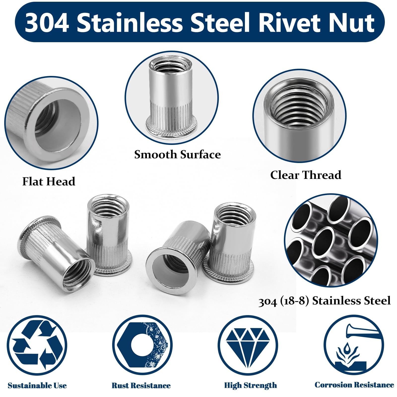SAE Rivet Nut Assortment Kit220 Pcs,#832#1024 1/4″20 5/16″18 3/8″16 304 Stain…
