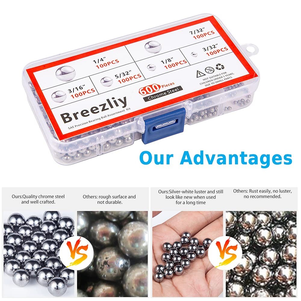 600 Piece 6 Sizes Assorted Loose Bicycle Bearing Balls 1/4″ 7/32″ 3/16″ 5/32″…
