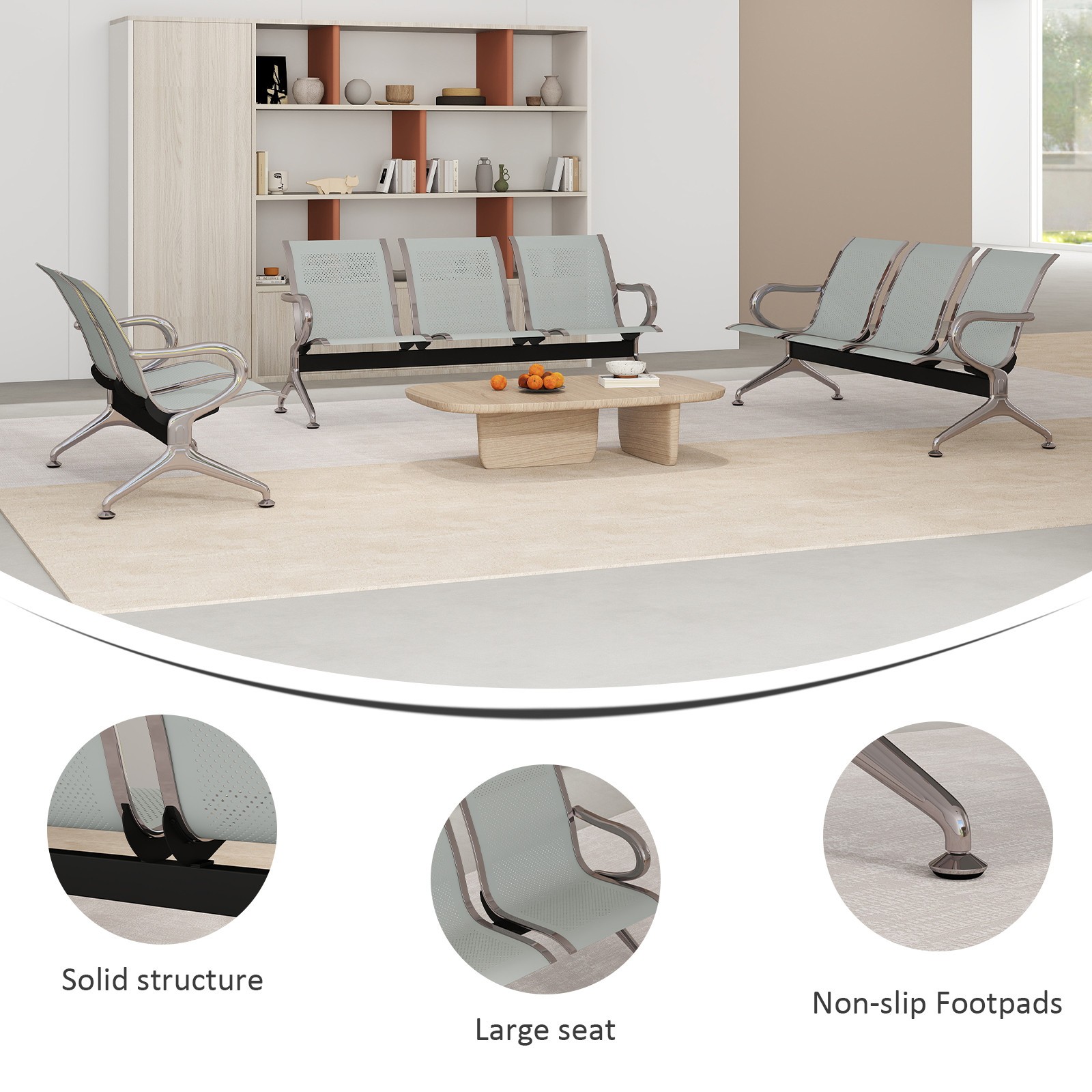 8-Seater Waiting Room Chairs Set Office Guest Reception Benches for Lobby Sliver