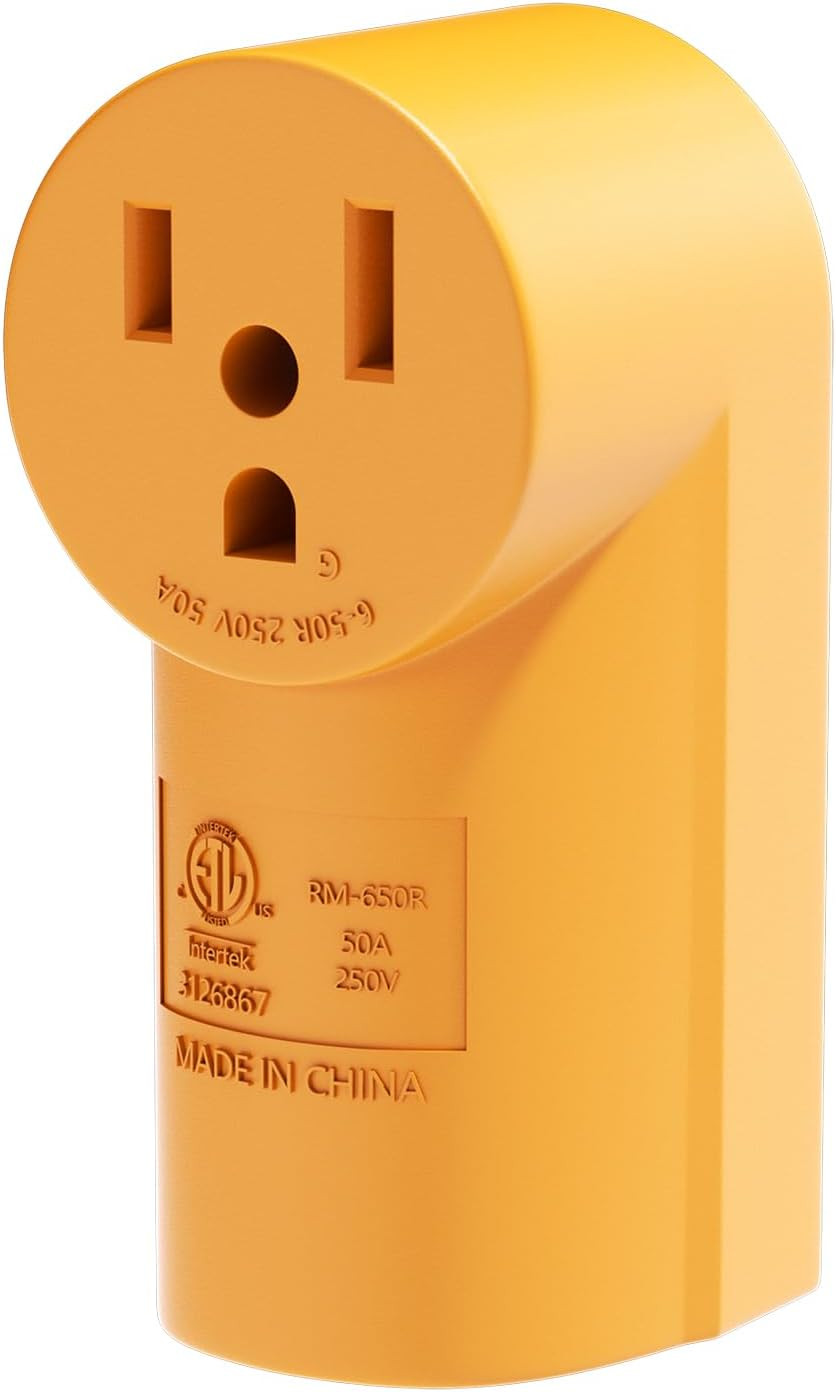 50 Amp NEMA 6-50R Surface Mount Receptacle, 125/250 Volt Power Outlet, Yellow, E