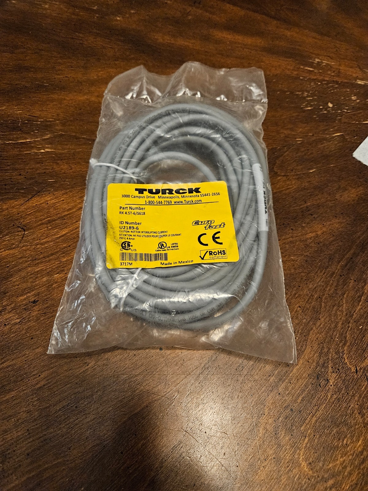 Turck RK4.5T/S618 5m cable, M12 Female – shielded 5 wire Eurofast Cordset Cable