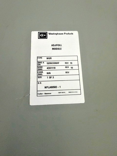 Cutler Hammer ADJ-FOLL Module Type MGR DWG 5295C33G07