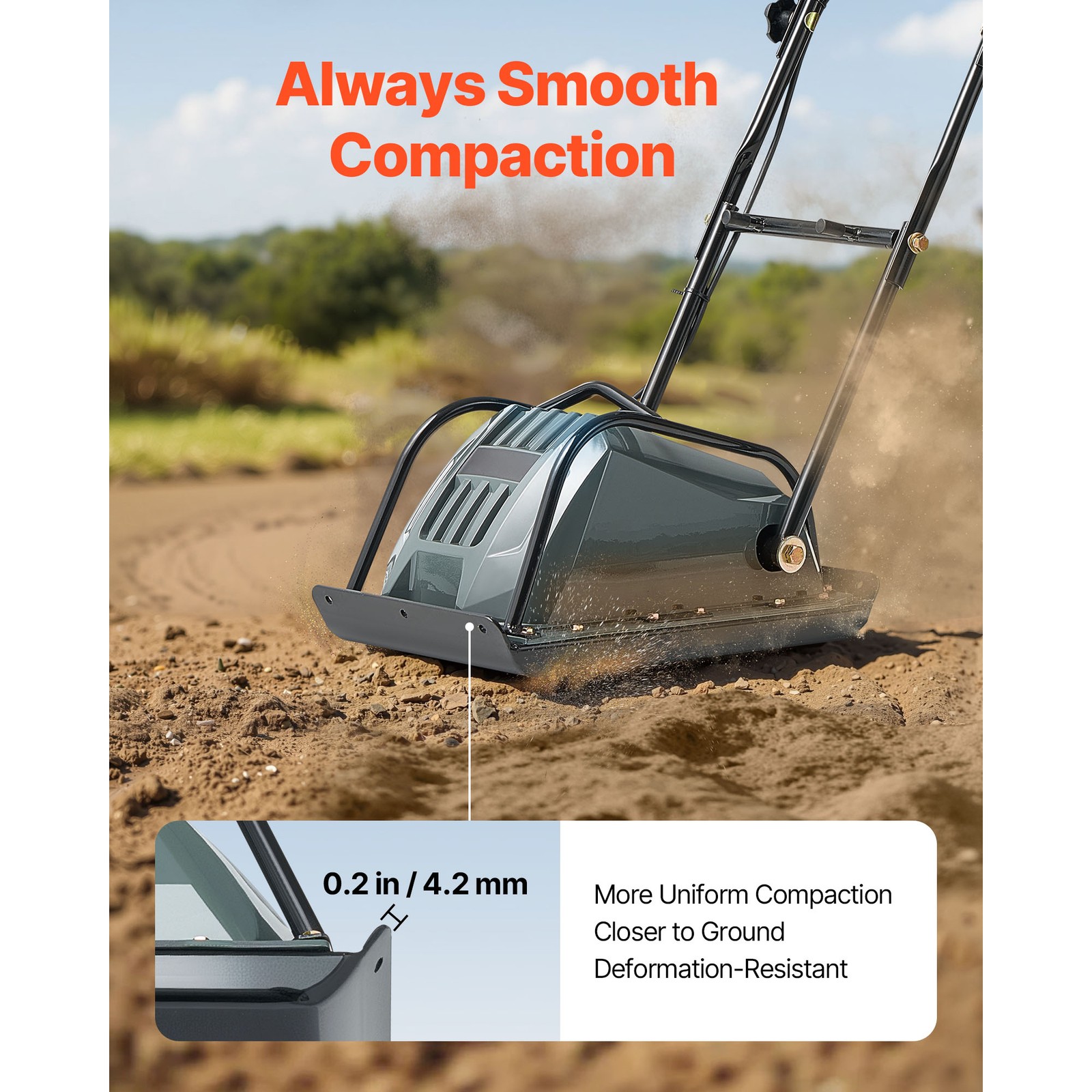 Uimoso 130W Electric Plate Compactor with 5kN Force and 3.9in Compaction Depth