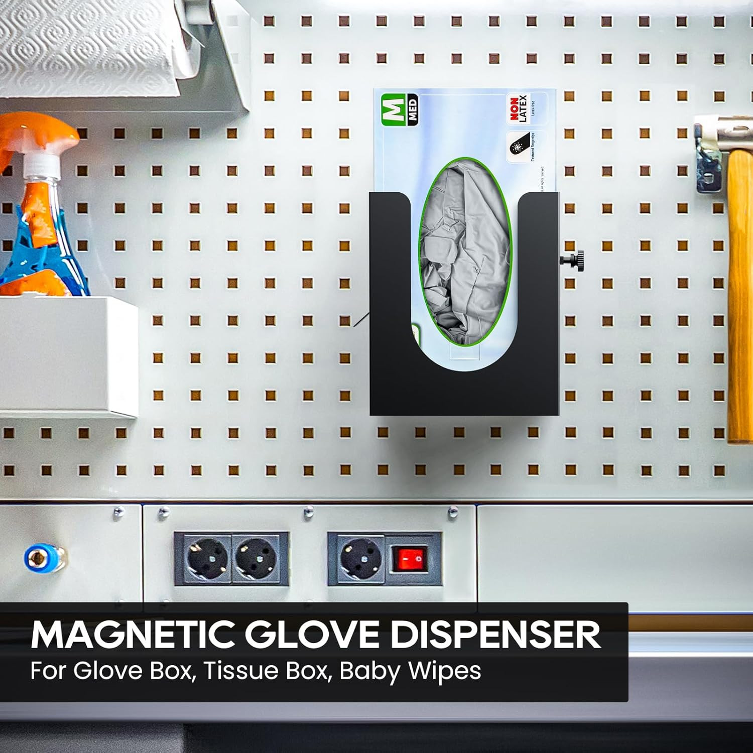 Magnetic Glove Box Holder, Wall Mount Metal Rubber Latex Disposable