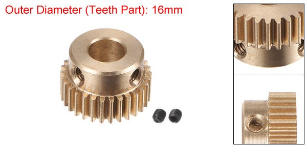 0.5 Mod 30T 6.35mm Bore 16mm Outer Dia Brass Motor Rack Pinion Gear with Screws