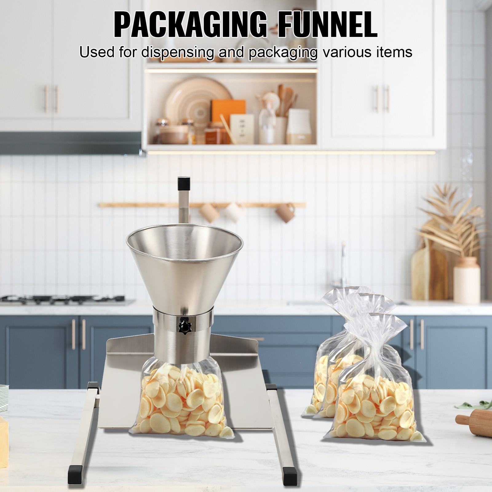 Stainless Steel Feeding Hopper Manual Filling Package Funnel with Bracket 4» US