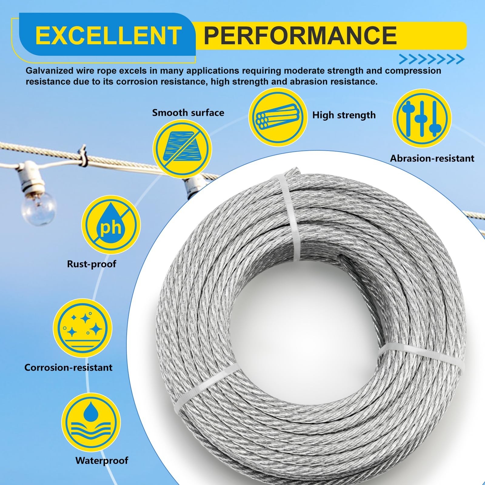 150ft Galvanized Steel Wire Rope 7×7 Cable Kit – Heavy Duty for Clothesline, Fen