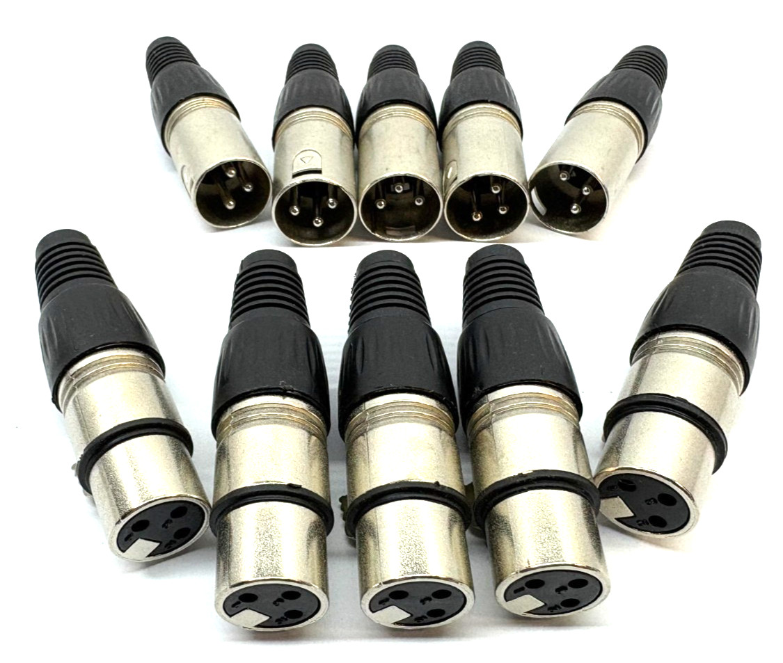 10 Pack XLR Connectors,5-PairXLR 3 Pin Male/Female Plugs Audio Mic Microphone…