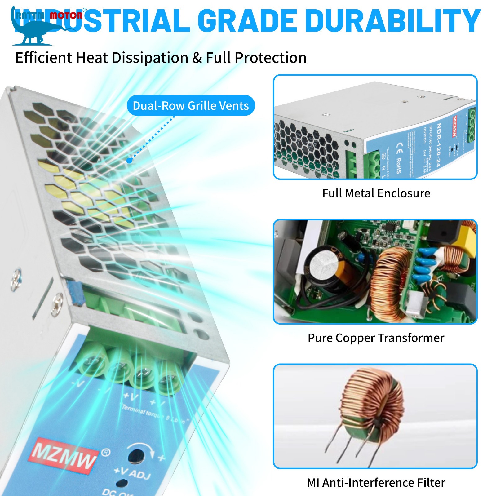 〖US〗NDR 120W 150W 240W 12V 24V 48V DC Industrial DIN Rail Switching Power Supply