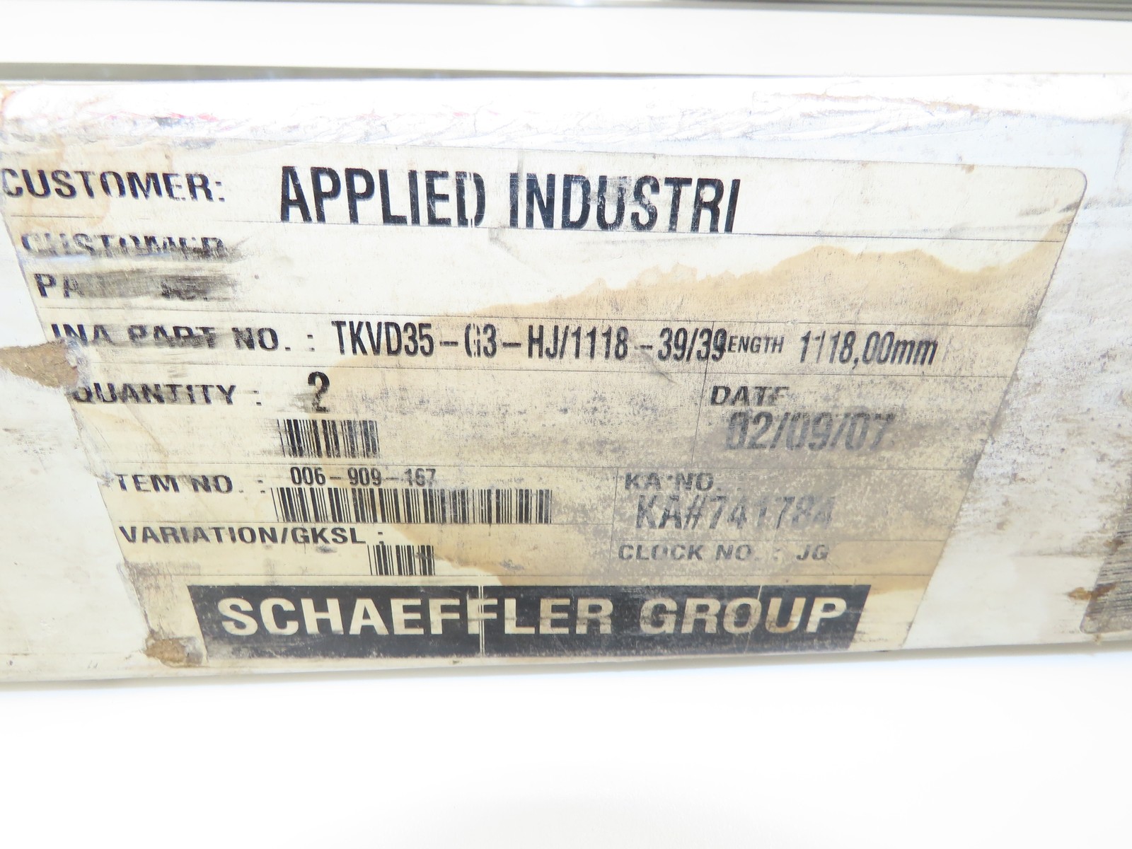 INA TKVD35G3HJ/1118-39/39 Linear Bearing Guide Rail 34mm x 1118mm 44″L Lot of 2