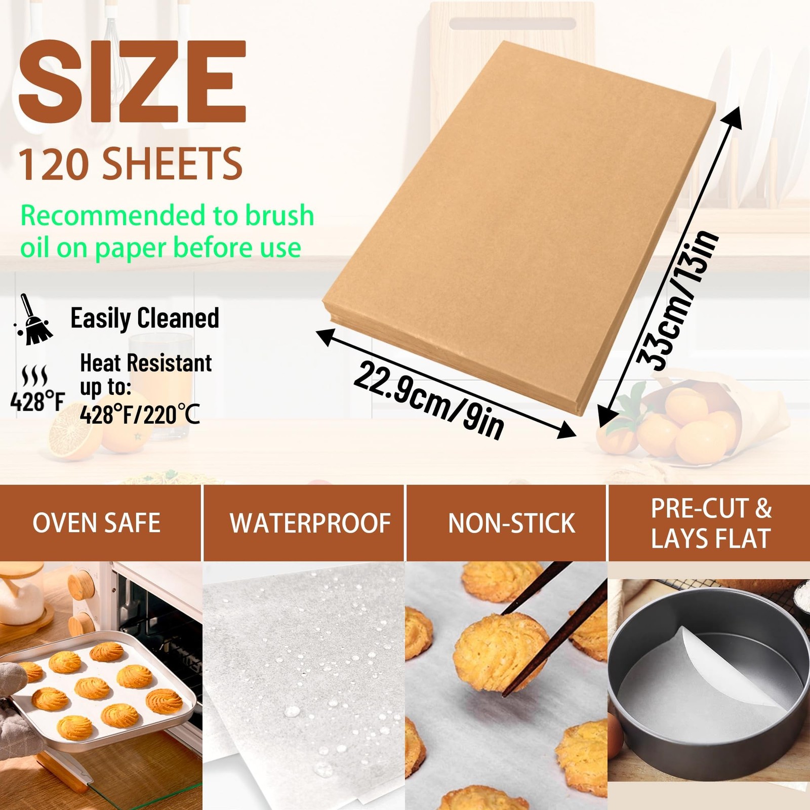 120 Pcs 9 x 13 Inch Parchment Paper Sheets, Precut Non-Stick & Unbleached Bak…