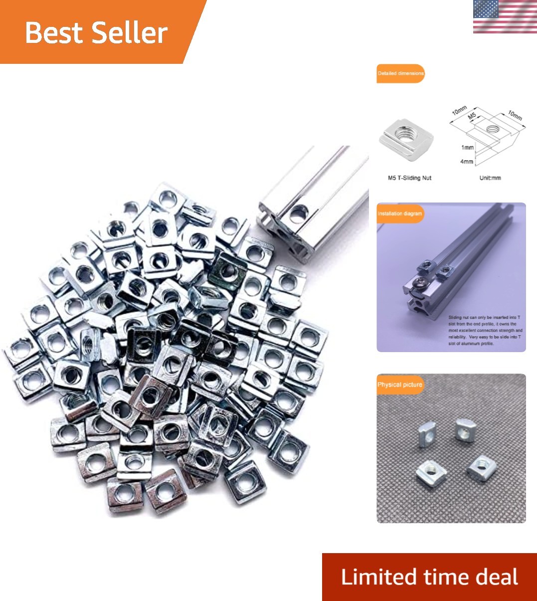 100pcs M5 Hammer Head T-Nuts – Polished Carbon Steel for T-Slot Profiles